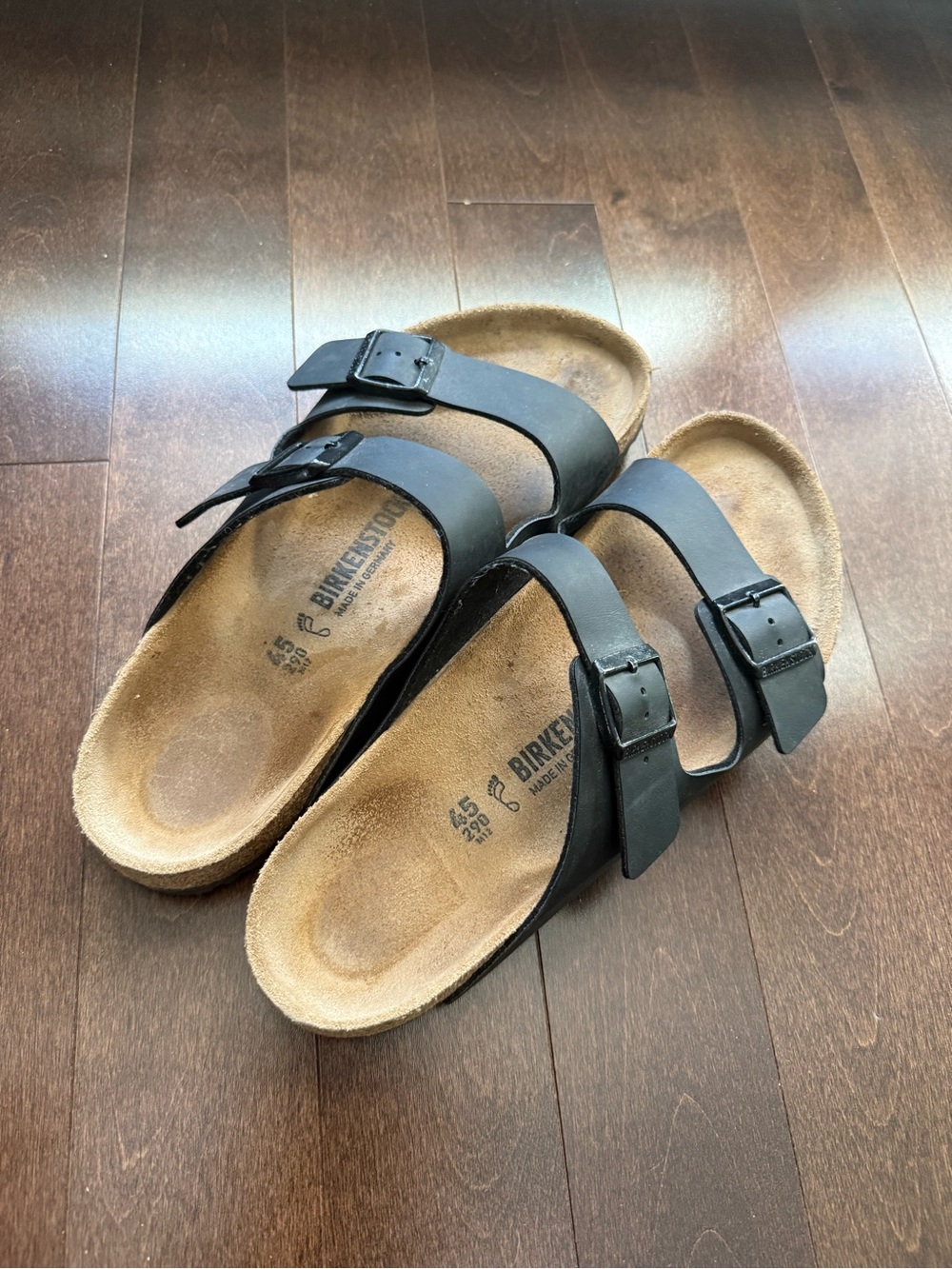 Birkenstock Arizona Black Leather Double Strap Sandals Size 45 Hardly Worn